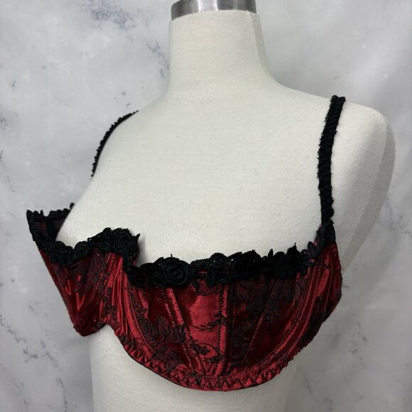 Vintage Intimate attitude Red Satin Bra 38C Barcade Vamp 80s Lingerie Gothic vtg - Picture 6 of 14